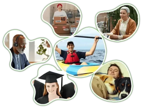 kindgive.com: Collage of different crowdfunding causes and community at KindGive impact moments